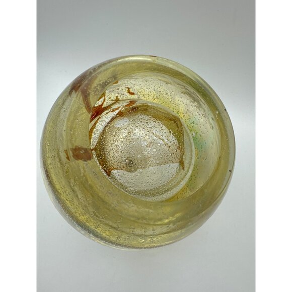 Vintage Hand-Blown Glass Paperweight Oil Lamp Citrine Intricate Swirls & Bubbles - Picture 4 of 4